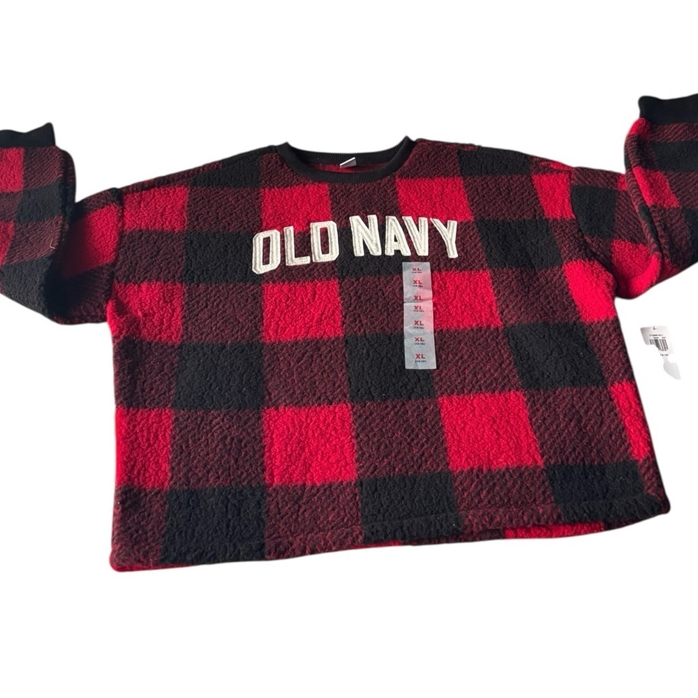 Old Navy Kids Red and Black Checkered Sweatshirt